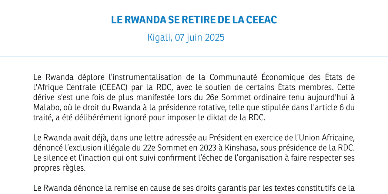 Le Rwanda quitte la Communauté Économique des États de l’Afrique Centrale 