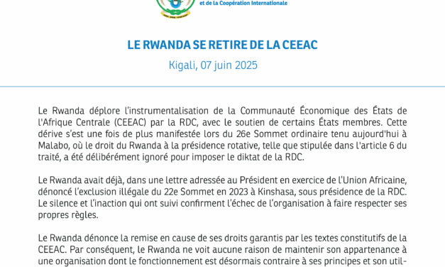 Le Rwanda quitte la Communauté Économique des États de l’Afrique Centrale 